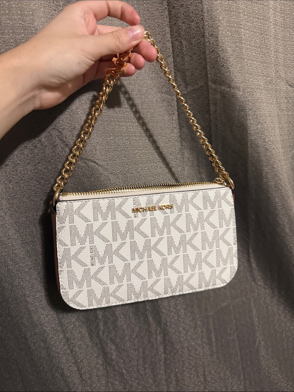 Michael Kors Cream/White Signature Logo Mini Chain Wristlet